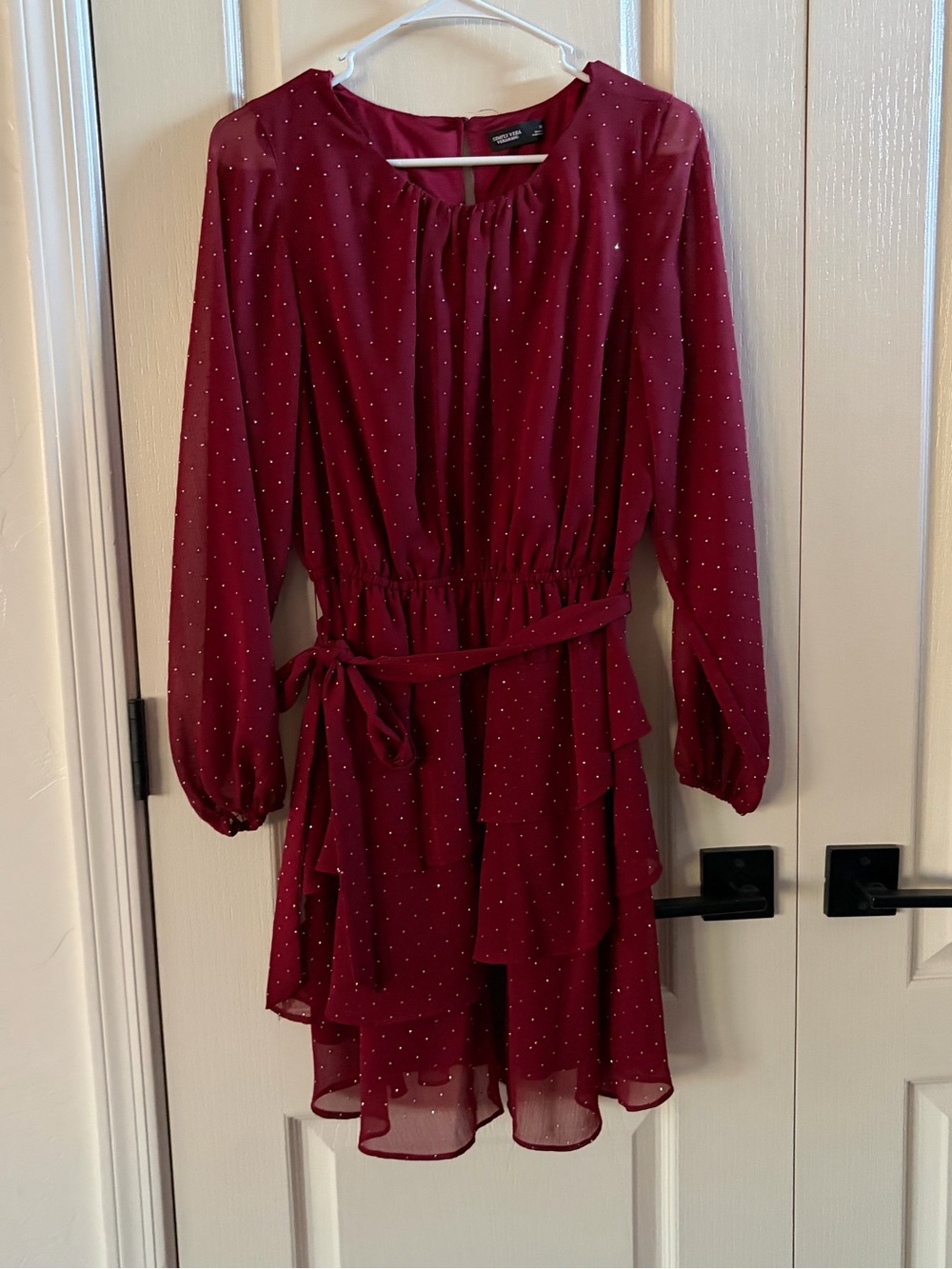 Simply Vera Vera Wang Burgundy Ruffle Dress with Sparkle